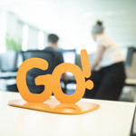 3D-print van het GO! logo in kantooromgeving