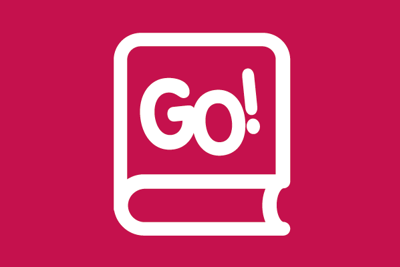 Lijntekening van een boek met het logo van het GO! erop