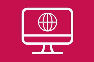 Lijntekening van een computerscherm met een wereldbol erop