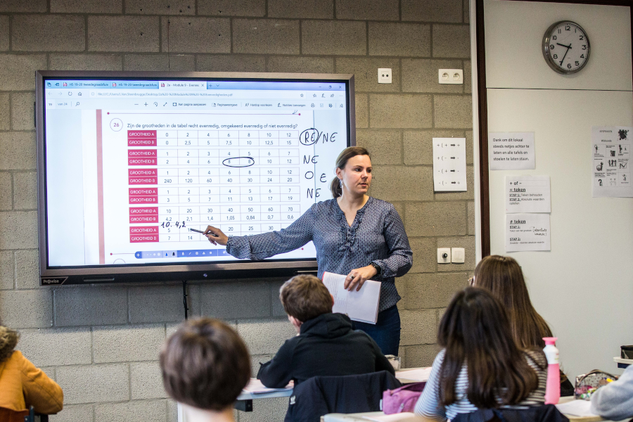 Leerkracht Aan Whiteboard Vooraan In De Klas